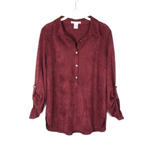 Kikit faux suede blouse maroon 3/4 sleeve size S